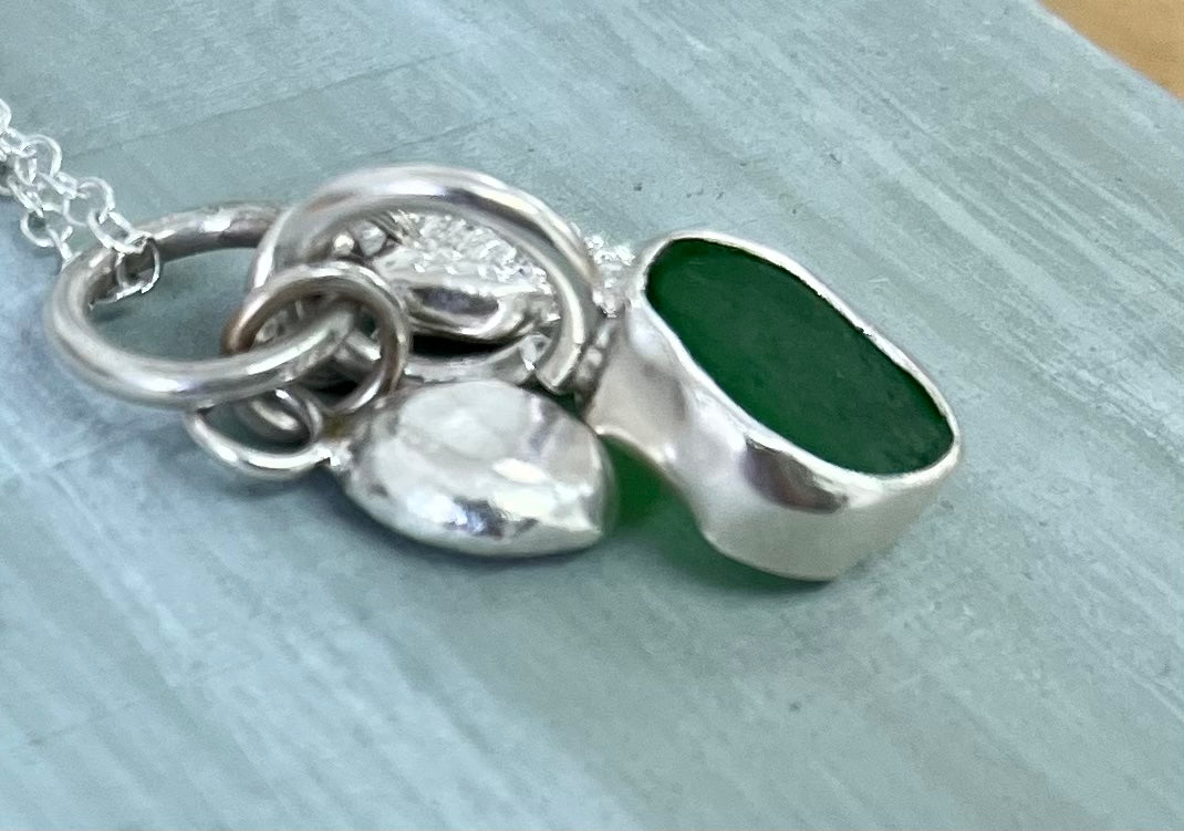 Coastal Collection Emerald Green sea-glass and recycled silver pendant.