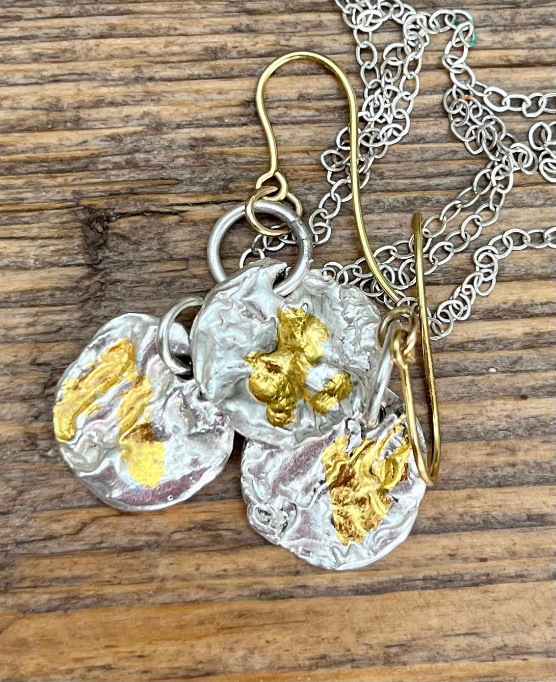 Coastal collection - Recycled silver droplet earrings with gold accent