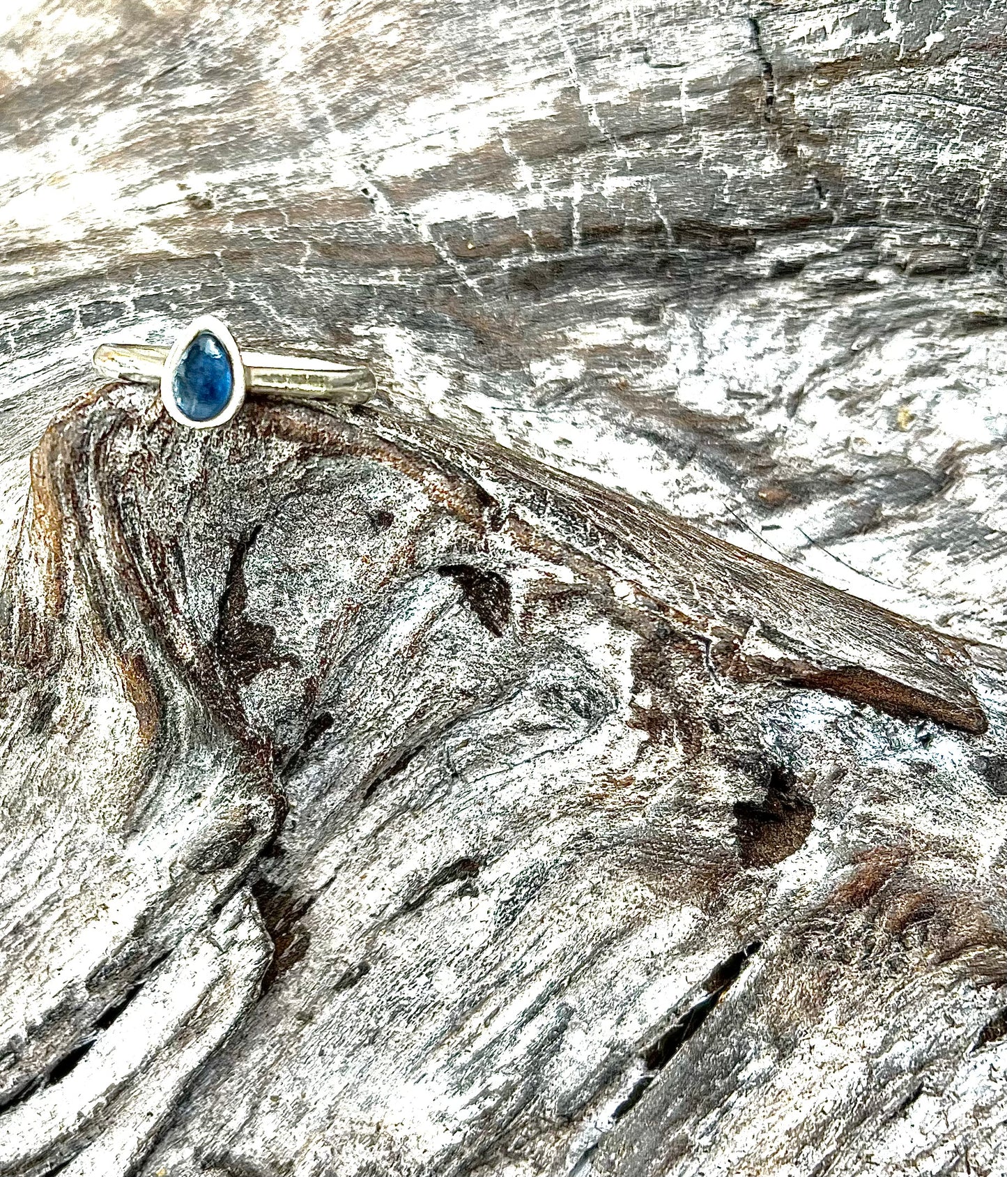 Coastal Collection - Pear shaped dark blue sea glass ring.
