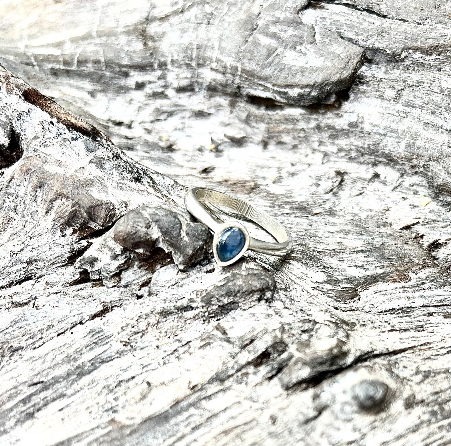 Coastal Collection - Pear shaped dark blue sea glass ring.