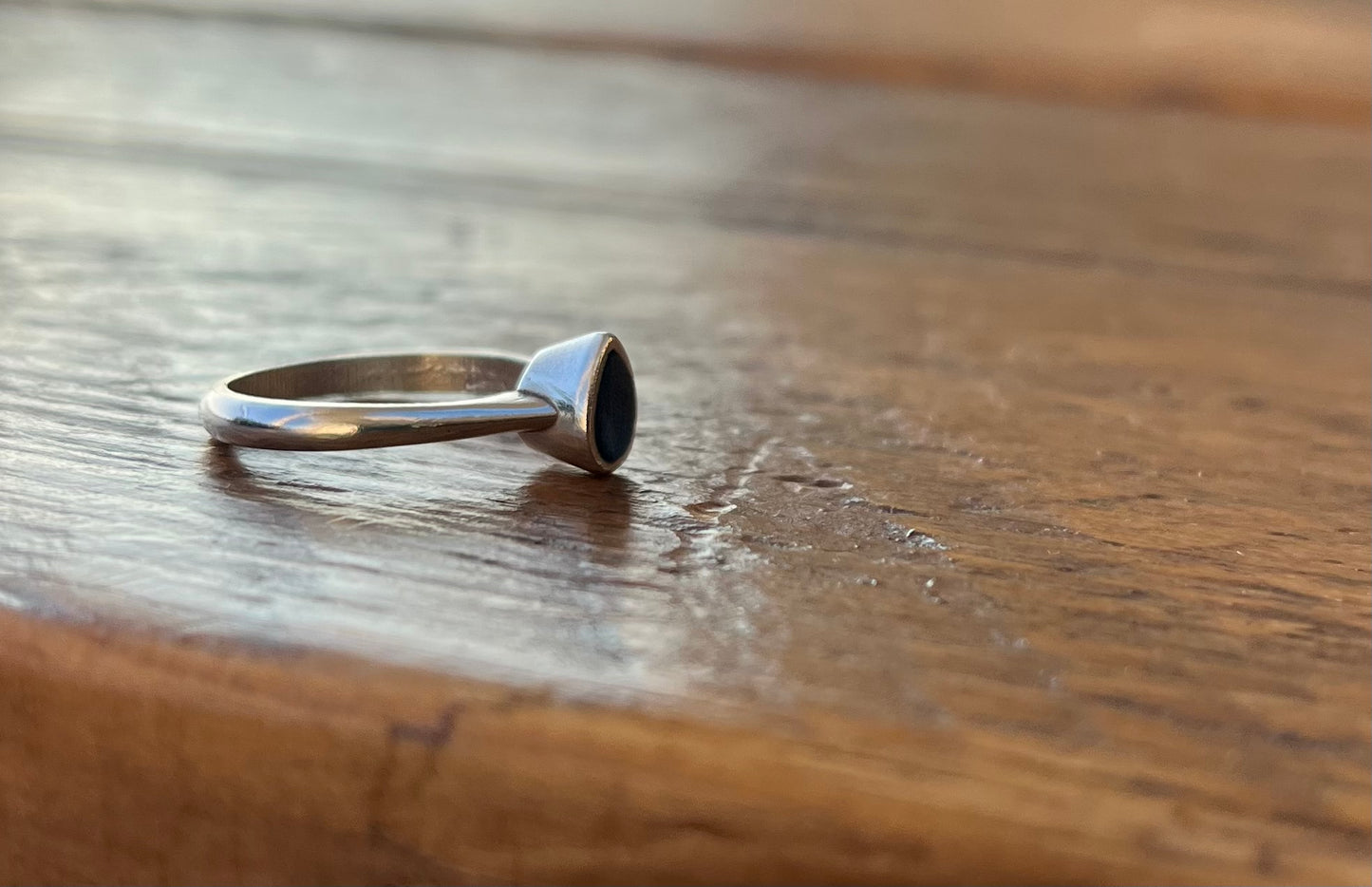 Coastal Collection - Pear shaped dark blue sea glass ring.