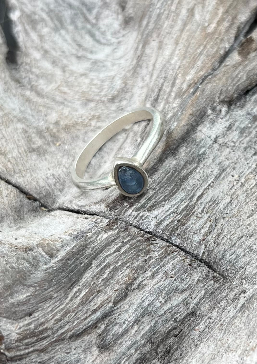 Coastal Collection - Pear shaped dark blue sea glass ring.