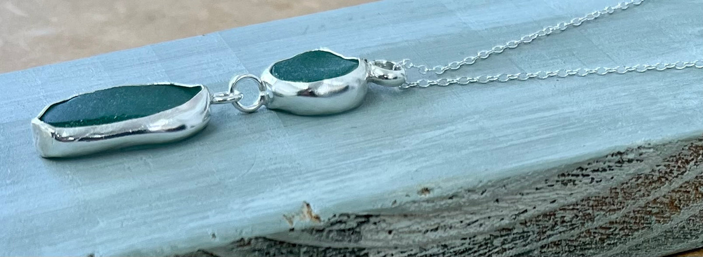 Coastal Collection - Light Teal seaglass double pendant