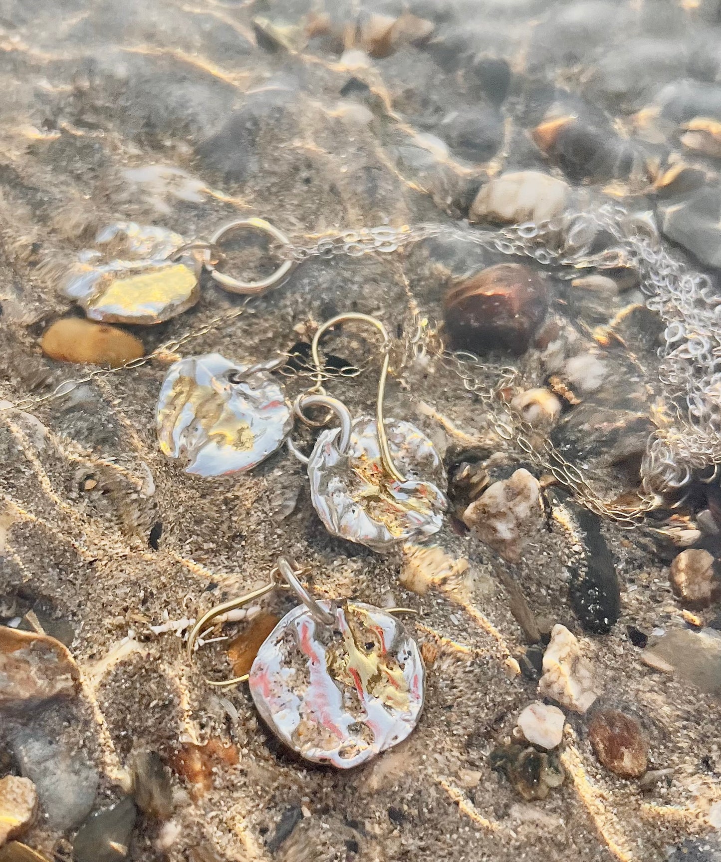 Coastal Collection - Recycled silver droplet pendant. - water on sand